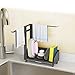 WEIWAN Porte Eponge Evier, porte éponge ventouse, Rangement Evier avec porte-serviettes, Plateau amovible, Adhésif ＆ Comptoir, Support pour Éponge Acier inoxydable, Antirouille - 26 x 21 x 8,5 cm