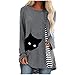 Produktbild BUKINIE 2021 Damen-T-Shirt mit süßem Katzen-Motiv, Übergröße, leger, lange Ärmel, lose Knopfleiste, Tunika, Tops, Bluse Gr. X-Large, grau