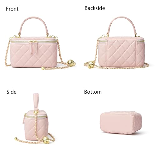 Image of DORIS&JACKY Small Quilted Box Crossbody Purse For Women, Designer Lambskin Leather Mini Top Handle Tote Bag With Chain Strap