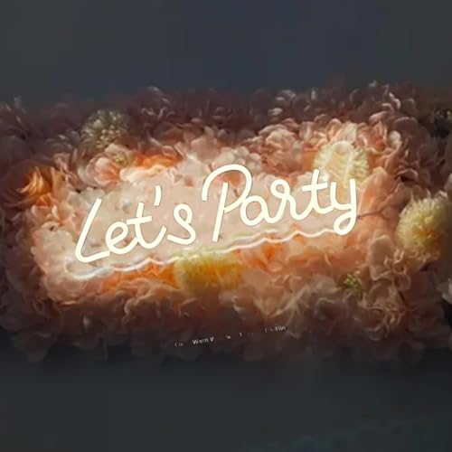 Image of LED Arylic Let's Party Neon Sign for Home Bar Hotel Wedding Graduation Party Balloon Decor,Reusable Neon Bar Cheers Light Art Wall Lamp Gift with a Dimmable Switch(Warm White 17x7In)