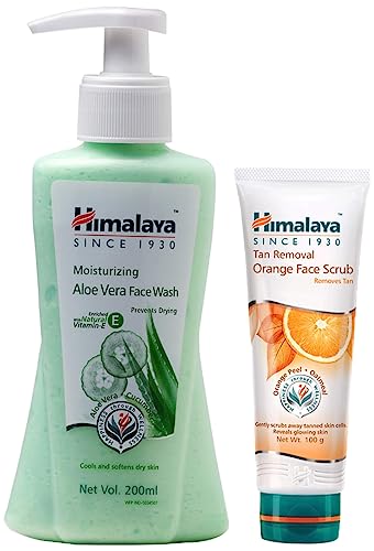 Image of Himalaya Moisturizing Aloe Vera Face Wash, 200ml & Tan Removal Orange Face Scrub, 100g Combo