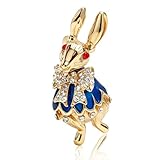 Rhinestone Rabbit Brooch and Pin for Women Girls Cute Crystal Lady Rabbit Brooch Fashion Dainty Gold Plated Bunny Animal Brooches Lapel Pins for Easter Jewelry Gift Party Costume Accessories Blue