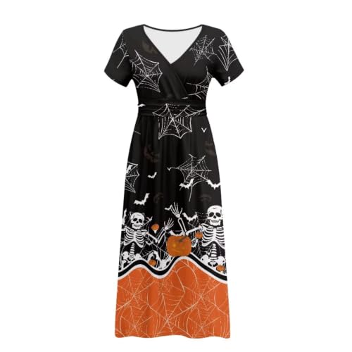 Image of Women's Fall Summer Short Sleeve Ankle Length V-Neck Party Dress with Pockets Size S-3XL