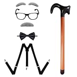 Jmkcoz Old Man Costume 100 Day of School Grandpa Costume Accessories Include Glasses Suspenders Bow Tie Inflatable Cane Mustache and Eyebrows