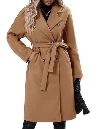 Danedvi Women Elegant Wool Pea Coat Lapel Collar Double Breasted Mid-Long Winter Overcoats with Belted Pockets3