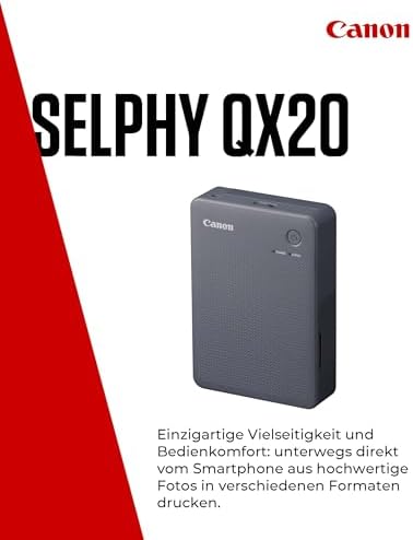 Bild 1 - Canon SELPHY QX20 mobiler Fotodrucker – per WLAN direkt vom Smartphone drucken. Thermosublimationsdruck, 2 Größen Stickerpapier und Laden per USB-C - Dunkelgrau (ohne Farband/Papier)