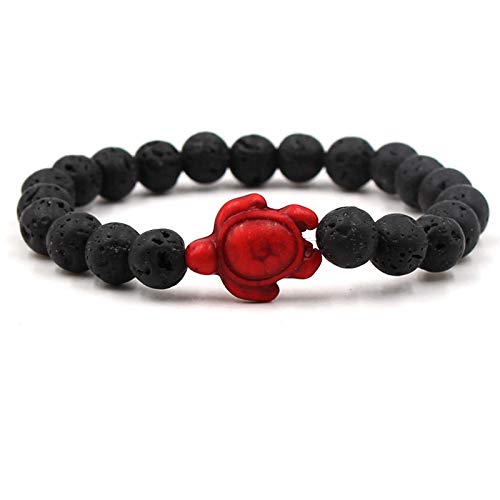 Bracelet en pierre naturelle de lave noire et turquoise rouge mixte