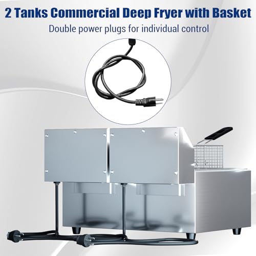 Commercial Deep Fryer, 16.8 QT Electric Deep Fryer with Double Basket and Lid, Stainless Steel Deep Fryer with Independent Temperature Control for Restaurant or Home Use, 1800W+1800W