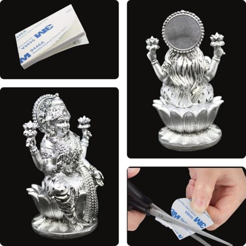 Image of Goddess Lakshmi Laxmi Devi MATA Idol - 4.5 Inches Polystone Material Murti - Colour- Brass, Silver - Perfect Statue for Car Dashboard, Home, and Office Decor Indian God Small Size (Silver)