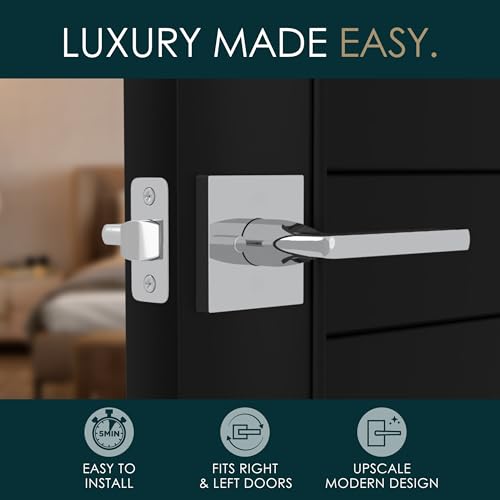 Image of Mega Handles Prime Privacy Door Handle - 2 Pack Reversible Chrome Door Handles, Heavy Duty Bed & Bath Door Handles with Privacy Door Lock, Fits All Standard Doors - Polished Chrome