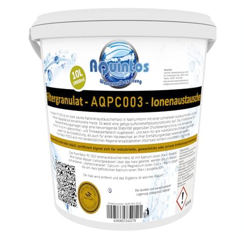 Enthärterharz Ionenaustauscher für Wasserenthärtungsanlagen Entkalkungsanlagen und Wasserfilter Pure Resin PC003 10 Liter (Eimer)