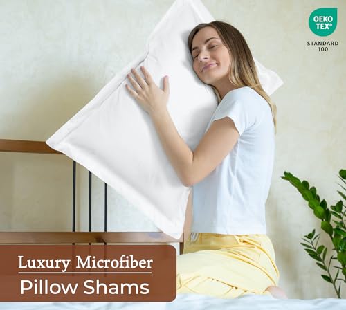 Image of Royale Linens Pillow Shams 2 Pack Standard Size 20x26 Inch - Brushed Microfiber - Bed Pillow Shams, Wrinkle Resistant Super Soft and Cozy - Back Overlap Closure - Oxford Pillowcase (Standard, White)
