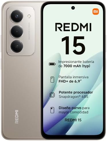 XIAOMI REDMI 15 - Smartphone de 8+256GB, Cámara Dual de 50MP con AI, Pantalla inmersiva de 6,9” FHD+, Snapdragon 685, Carga rápida de 33W, Cargador no Incluido, Gris (Versión ES)