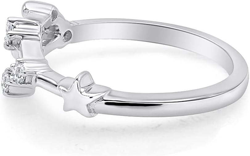 AFFY 1/10 Carat Natural Round Diamond Celestial Star Horoscope Astrology Zodiac Sign Ring In 14k White Gold Over Sterling Silver (0.1 Cttw, H-I Color, I1-I2 Clarity)