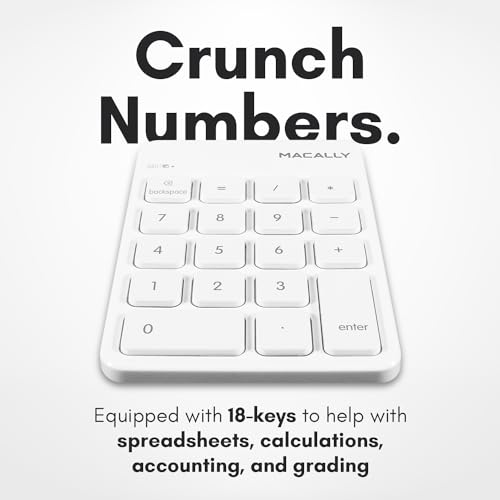 Macally BTNUMKEY Bluetooth Number Pad For Laptop, Apple, Mac, Imac, Macbook Pro/Air, Ipad, Windows Pc, Tablet, Or Desktop Computer - Rechargeable 18 Key Wireless Numeric Keypad thumb #2
