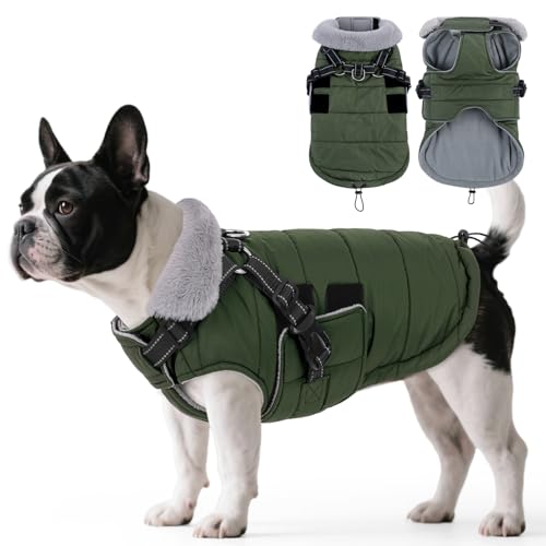 ASENKU Cappotto Cane Invernale Impermeabile, Cappottino per Cani per Cani di Piccola Taglia, Media e Grande,Giacca per cani Antivento Riflettente con imbracatura S