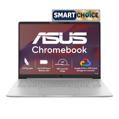 Image of ASUS Chromebook CM1405 (2026), Smartchoice, MediaTek Kompanio 540 Processor, 4GB RAM, 64GB SSD, FHD, 14 inch(35.5 cm), 60Hz, Chrome OS, Pure Grey, 1.37 Kg, CM1405CM4A-S60034, Thin & Light Laptop