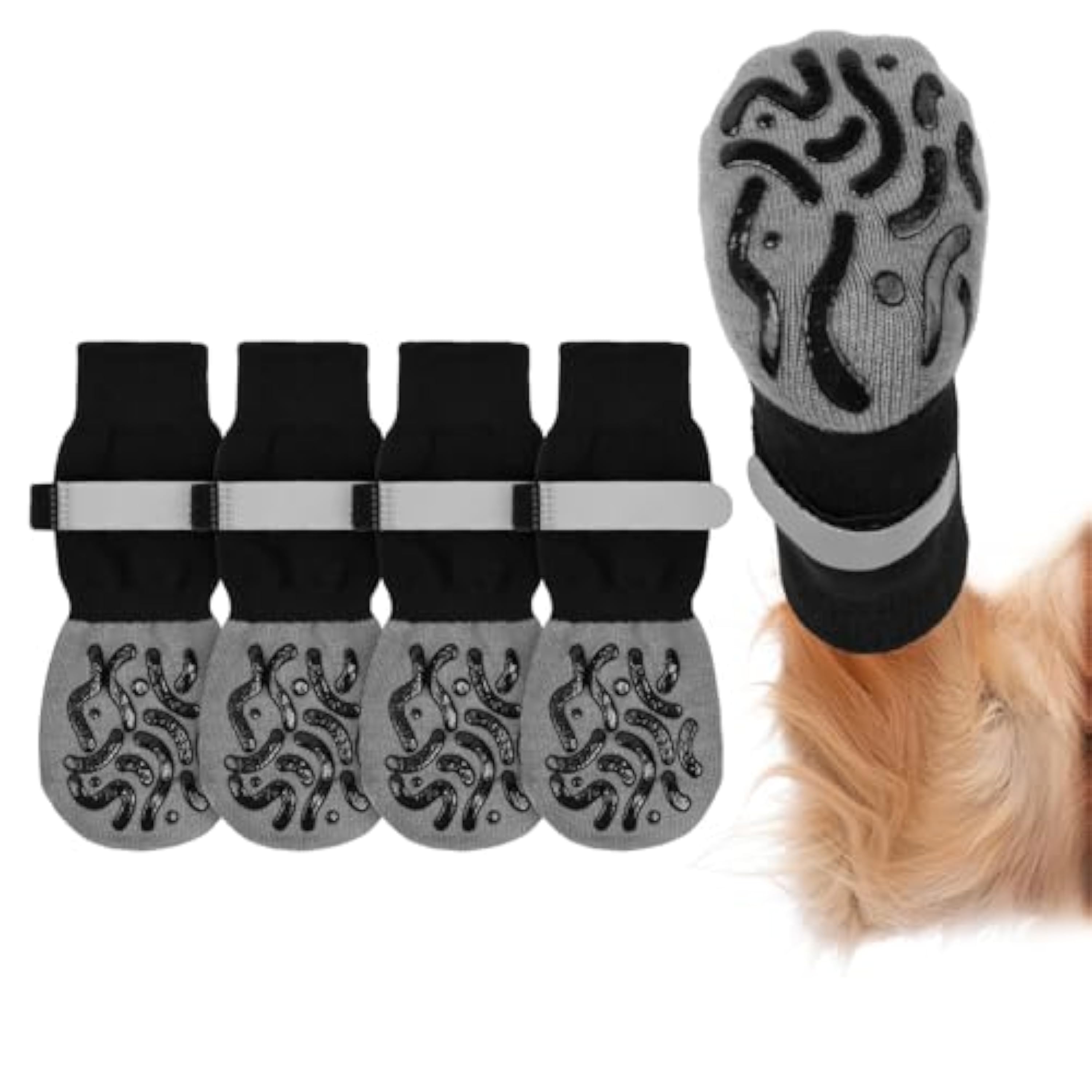 Adiwo 2 Pares Calcetines Antideslizantes para Perros, Calcetines para Perros con Velcro Ajustable, Protector de Patas para Perros Tienen Correas Reflectantes,Evitar Lamer Rayones en el Suelo(XL)