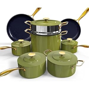 Nuwave Lux LE 13-Pc Cookware Set with Elegant Gold Handle, Diamond Infused Ceramic Non-Stick, PFAS Free, Premium Metal Lids, Ergonomic Stay-Cool Handles, Induction Ready & Compatible w/All Cooktops