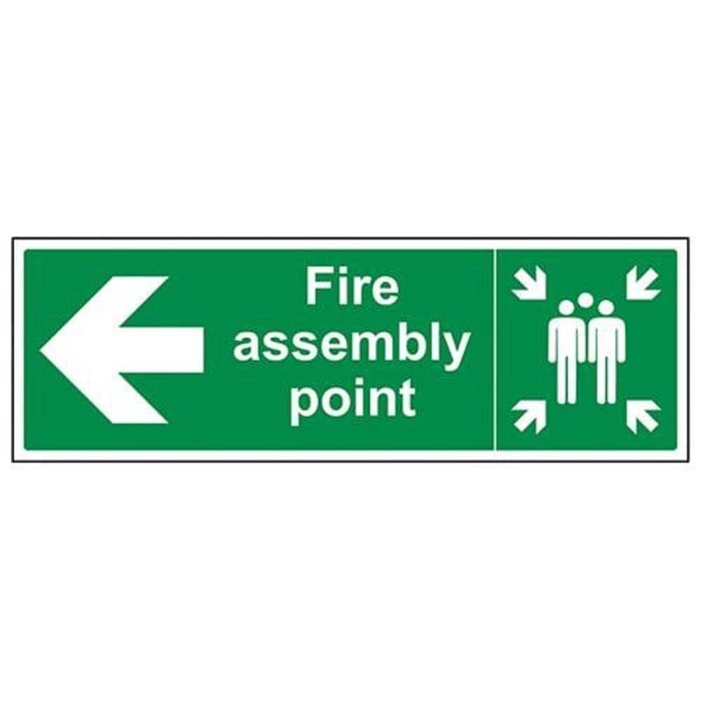 V Safety 17021BJ-R Fire Assembly Point Arrow Left Sign - Landscape - 450mm x 150mm - 1mm Rigid Plastic, Green