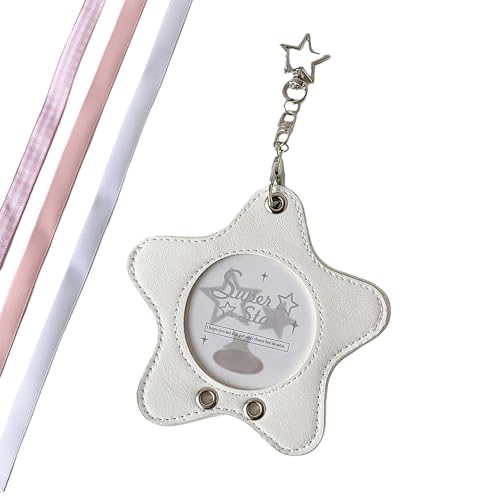 Orirya 星型 キーホルダー バッジ収納ケース 68mm対応 丸窓 透明 バッジホルダー 推し活 グッズ カード収納付き 可愛い 星 チャーム かばん用 ホワイト（Amazon）