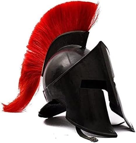 Medieval Spartan Helmet, King Leonidas Style, Black with Red Plume, Roman Warrior Costume Replica
