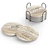 Coasters for Drinks with Bible Verses, Set of 6 Absorbent Drinks Coasters with Holder, Christian Gifts