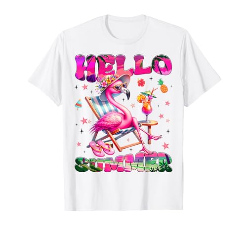 Hello Summer Flamingo Funny Tropical Beach Men Women T-Shirt