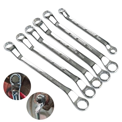 CashMuch Juego de llaves de extremo de caja offset, llave de doble anillo de 45 grados, 12 puntos para métrica, acero al cromo vanadio, 15 piezas para espacios reducidos