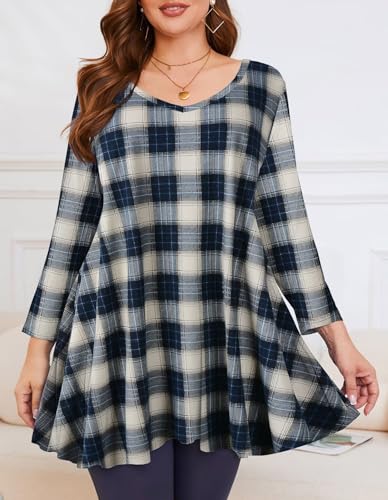 Image of LARACE Tunics 3 /4 Sleeve Plus Size Tops for Women V Neck Loose Fit Flowy Clothing for Leggings