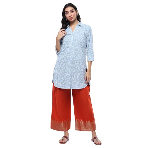 Image of BIBA Women Straight Mid Rise Art Silk Palazzo
