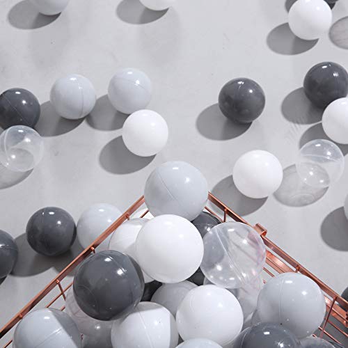 PlayMaty Colorful Ball Pool Pit Balls - 100 Pieces Phthalate Free BPA Free Plastic Ocean Balls Crush Proof Stress Balls for Kids Playhouse (100Balls-Gray/Light Gray/White/Clear) - Thumbnail 3