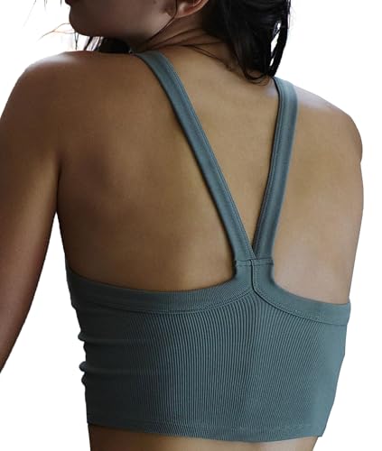 Image of Tank Tops for Women Scoop Neck Crop Tops Athletic Workout Tops Cute Seamless Cami Ribbed Tank Top