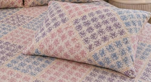 Image of Castiqa Cotton Feels All Over Elastic Fitted Bedsheet Set Perfect Upto 10 Inch Mattress with 2 Matching Pillow Covers King Size 72x78 Small Check