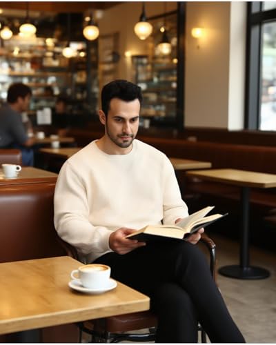 Men's Crewneck Sweatshirt Geometric Texture Sweatshirts Anti-Pilling Solid Casual Long Sleeve Pullover Shirts2