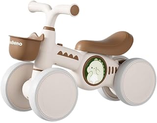 Baby Balance Bike, Toddler Balance Car Indoors and Outdoors for 12-36 Months, First Bicycle without Pedal Four Wheels with Music and Lights, First Ride on Toys First Birthday Gift (Brown)