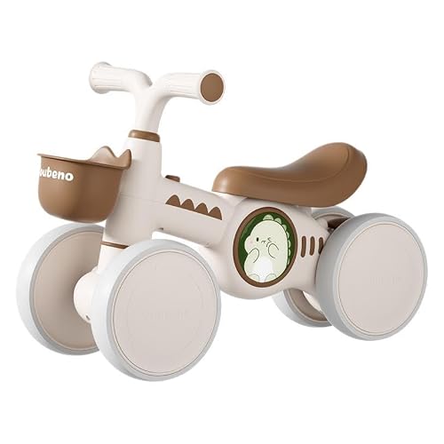 Baby Balance Bike, Toddler Balance Car Indoors and Outdoors for 12-36 Months, First Bicycle without Pedal Four Wheels with Music and Lights, First Ride on Toys First Birthday Gift (Brown)