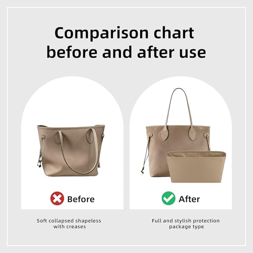 Image of DGAZ Purse Organizer Insert Fits Neverfullbag Mini /PM /MM /GM,Silk Bag Organizer,Luxury Handbag & Tote Shaper(Chai,GM)