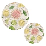 Pink Summer Lemon 2 PC Round Potholder Trivets Heat Resistant Cotton Table Coasters for Countertop