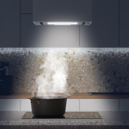 Cecotec Quadratische Insel-Dunstabzugshaube 44 cm Bolero Flux Cct 448000 Glass White A++. Weiße Glasoptik, Saugleistung 800 m³/h, 210-W-Motor, 3 Leistungsstufen, Kohlefilter