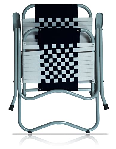 Image of ARTEMIST Foldable Stripe Chair with Arm Rest Portable Chair with Durable Folding Frame, Ideal for Garden, Patio, Lawn, Balcony (Black,Chromium Steel)