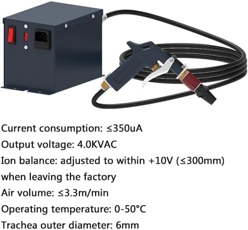 Pistola ad aria ionizzante per il controllo dellelettricità statica con generatore ad alta tensione e silenziatore. Efficace per la rimozione dellelettricità statica nei dispositivi elettronici.