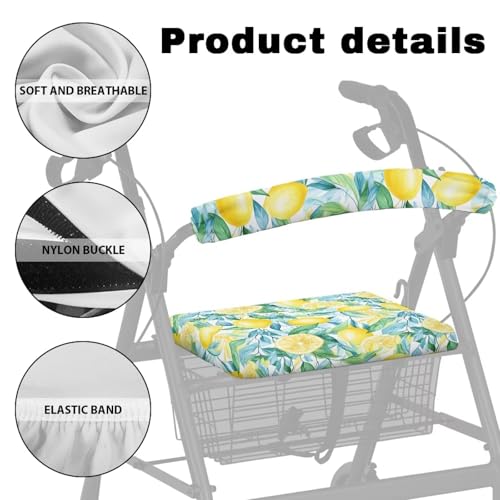 Image of Lemon Rollator Walker Seat and Backrest Covers Universal Walkers Seat Covers Soft Adjustable Accessories for Rollator Walkers for Seniors Women Men