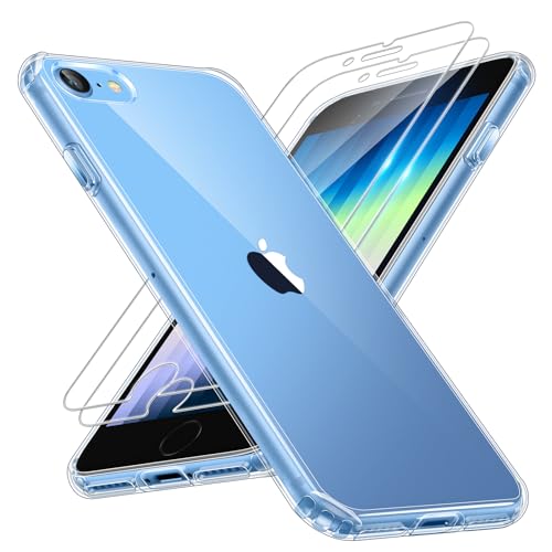 TAURI for iPhone SE Case 2022/3rd/2020/2rd, for iPhone 8/7 Case Clear, [Not-Yellowing] with 2X Tempered Glass Screen Protectors, [Military Grade Drop Protection] Slim Phone Case for iPhone SE
