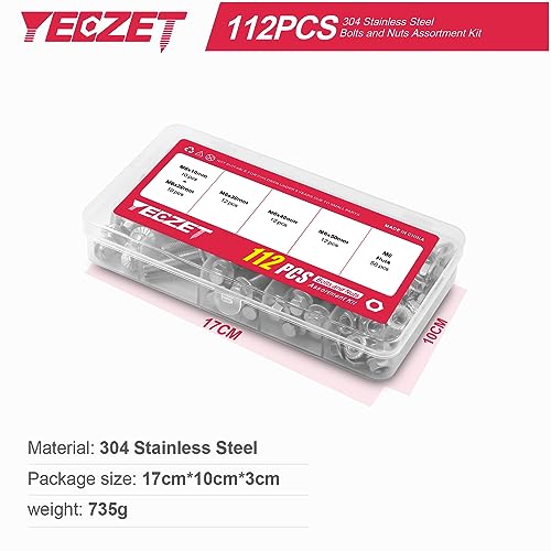 YEEZET 112PCS M6 Stainless Steel 304 Metric Flanged Hex Head Bolts and Nuts kit 10mm 20mm 30mm 40mm 50mm, 112 PCS M6 Bolts and Nuts Kit - Image 2