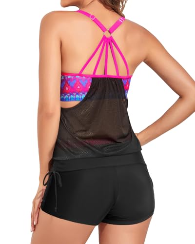 Image of Holipick Blouson Tankini Swimsuits for Women - Two Piece Tummy Control Bathing Suit with Shorts Modest Swimwear