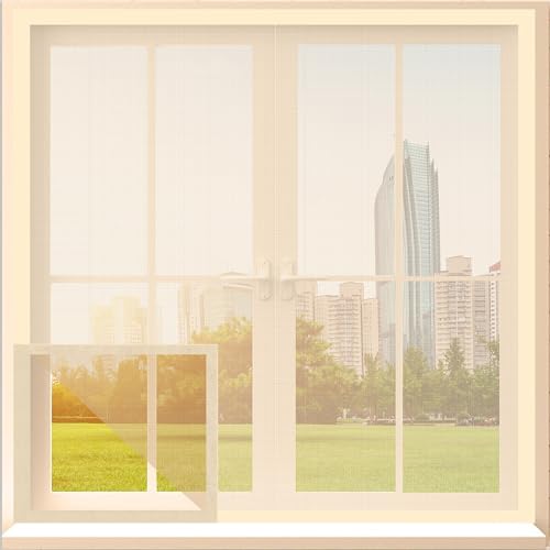 Image of Classic Mosquito Net for Windows | 90X60 cm | 120 GSM Fiberglass Mesh |Pre Stitched Window Net for Home | Self Adhesive Hook & Loop Easy Install | Protection from Mosquitoes & Insects |Ivory