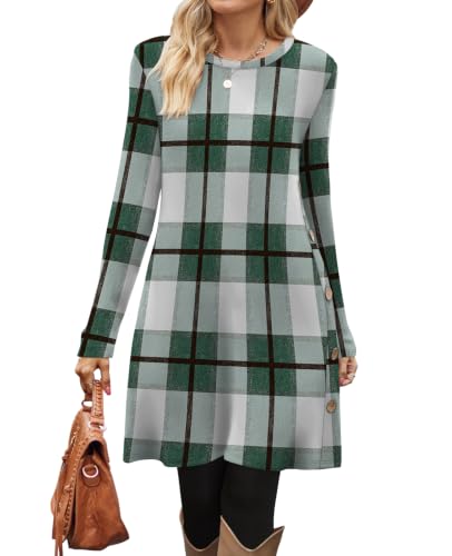 Image of OFEEFAN Fall Dresses for Women 2026 Crew Neck Long Sleeve Dress with Pockets