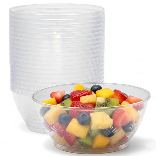 Clear Plastic Serving Bowls for Party - 6 oz, Elegant Disposable Serving Bowls & Chip bowls for Parties & Weddings, Perfect Party Bowls for Serving Food & Candy Bowls for Candy Buffet (20 Count)