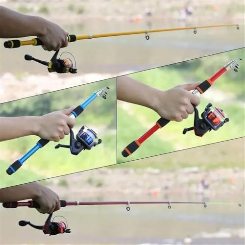 Caña de pescar spinning azul con kit telescópico completo para deporte al aire libre 8